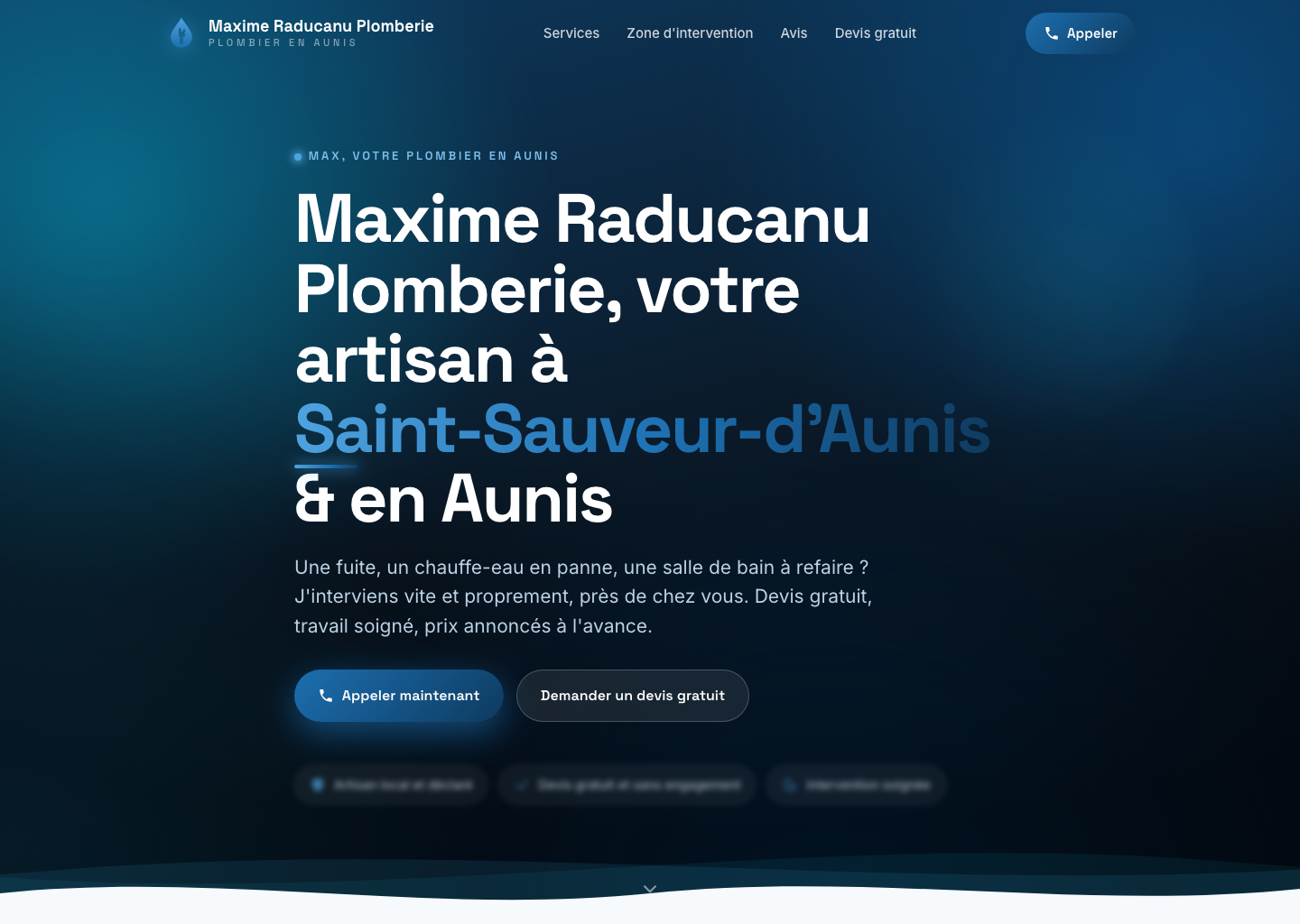 Création de site internet Luwen : aperçu du site Maxime Raducanu Plomberie, plombier en Aunis