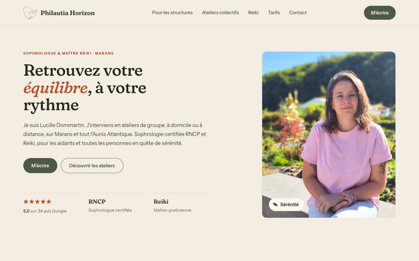 Site internet créé par Luwen pour Philautia Horizon, sophrologue et maître Reiki à Marans